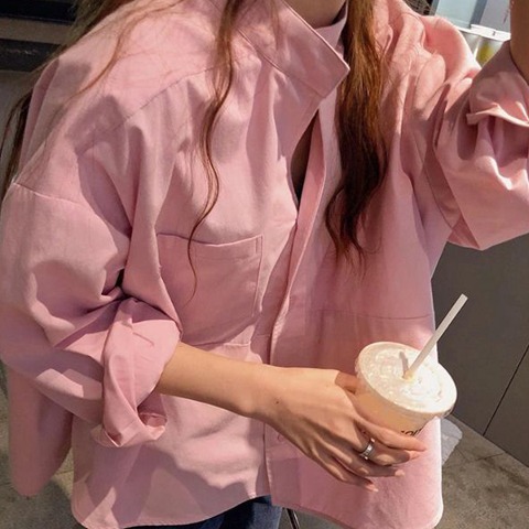 러블리 봄포인트룩 핑크북셔츠